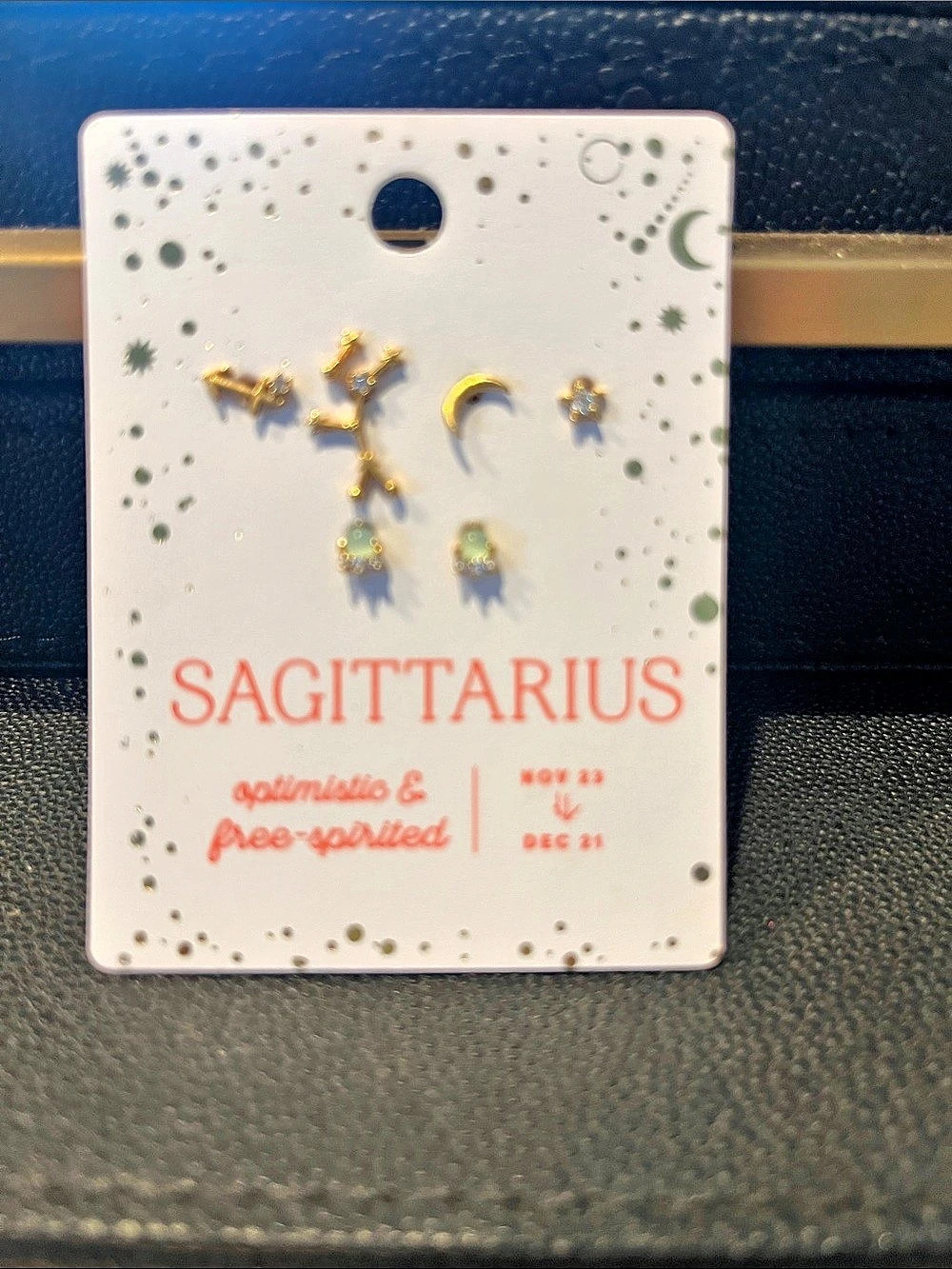 Anthropologie Sagittarius Zodiac Earring Set Gold & Green NWT